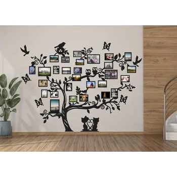 Rám na obraz Dřevěný fotorámeček na zeď - Strom se zvířátky