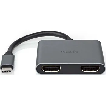 Video kabel NEDIS USB Multiport Adaptér | USB 3.2 Gen 1 | USB-C™ Zástrčka | 2x HDMI™ | 0.10 m | Kulatý | Poniklované | PVC | Černá | Obálka