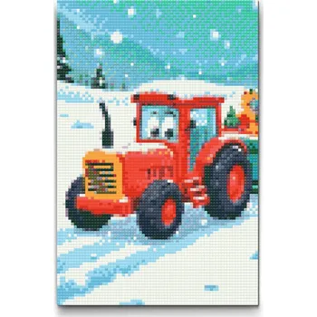 Diamantové malování Diamantové malování - Traktor pro děti v zimě Velikost: 20x30cm, Rámování: Pouze srolované plátno, Diamanty: Čtvercové