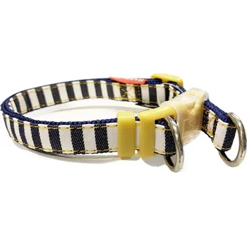 Obojek pro psa Džínový obojek s dvojitým zapínáním pruhovaný modrý M