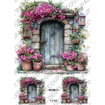 Umělecký papír Rýžový a soft papír na decoupage - Květinové zápraží, dveře - KB2166 Materiál: Soft, Rozměr: A4