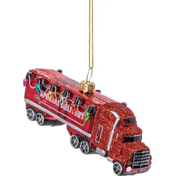 Vánoční dekorace Skleněná ručně vyrobená vánoční ozdoba 4,5 cm Red Truck – Sass & Belle ID_1738404