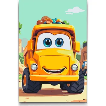 Malování podle čísel - Popelářské auto pro děti Velikost: 20x30cm, Rámování: Pouze srolované plátno