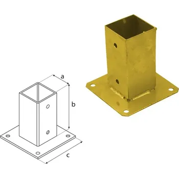 Tesařské kování DOMAX PSP šroubovací patka sloupku se čtvercovou základnou Galvanický zinek žlutý (ZNZ) PSP 70 - 71 x 150 x 150 x 1.8 mm (1 ks)