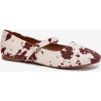 Dámské baleríny Boto Zdobené dámské baleríny s páskem v bílo-hnědé Olivisse Boto krémová | tmavě červená 3425395