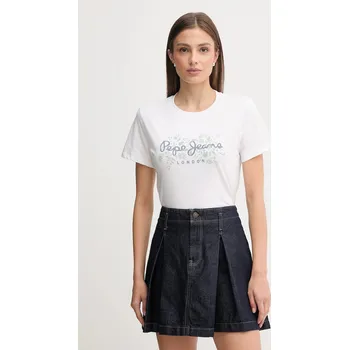 Dámské tričko Bavlněné tričko Pepe Jeans dámské, bílá barva, PL5000049 00X, vel. S