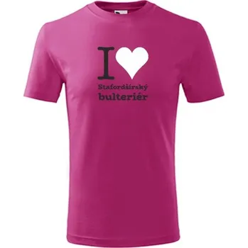 Dětská móda Purpurové dětské tričko I love Stafordšírský bulteriér - dárek pro malého pejskaře / pejskařku - barva purpurová - velikost 10let