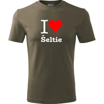 Army tričko I love Šeltie - dárek pro pejskaře - barva hnědá - velikost S