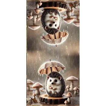 Panel- Velur na polštářek - Ježek pod deštníkem