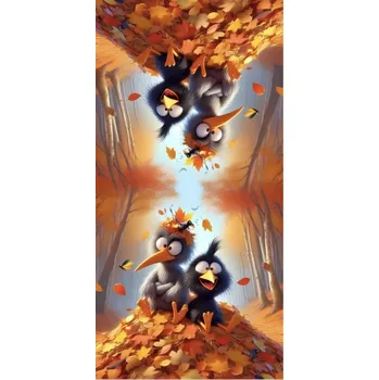 Panel- Velur na polštářek - Ptáci v listí