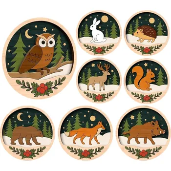 Vánoční ozdoba Dřevěné vánoční ozdoby k vybarvení – Lesní zvířátka