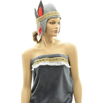 Velforia Dámský saunový kilt + čepice Indiánka – tmavě šedá sada Barva: Šedá, velikost v cm: L - 75 x 130 cm