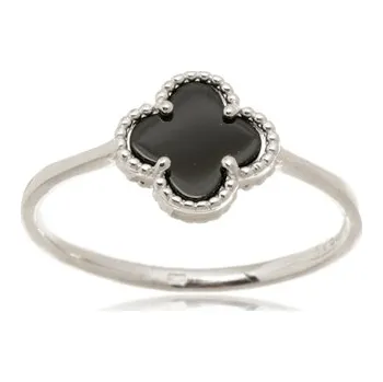 Prsten Stříbrný prsten čtyřlístek s onyxem 80717OF