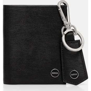 Peněženka Kožená peněženka + klíčenka BOSS GBBM_Bifold&Keyring pánská, černá barva, 50552891 99X, vel. ONE SIZE