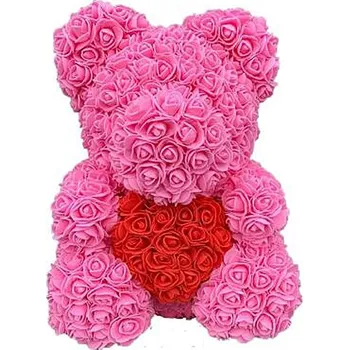 plyšák Medvídek z růží - růžový se srdcem 40 cm