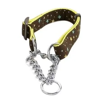 Obojek pro psa Polostahovací obojek s řetízkem Hvězdy hnědý S
