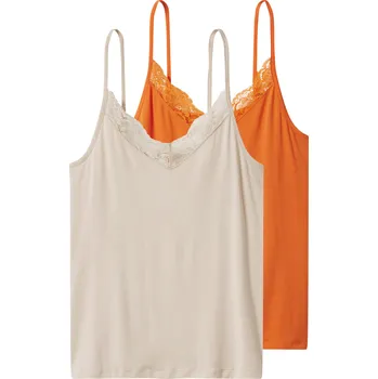esmara® Dámský top se špagetovými ramínky, 2 kusy (oranžová/béžová, L (44/46))