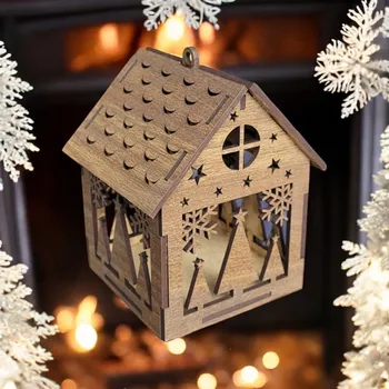 Vánoční dekorace Dřevěný domeček na zavěšení - Stromy