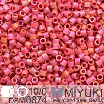 Korálek Korálky Miyuki Delica 10/0. Barva Matte Op Red AB DBM0874. Balení 5g.