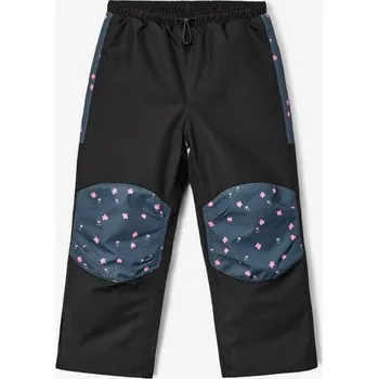 Dívčí legíny Unuo, Dětské zimní rostoucí oteplovačky Polar, Černá, Květiny - 134/140