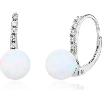 Náušnice Bealio BEALIO Stříbrné náušnice s kulatým BÍLÝM OPÁLEM 8 mm 03-13652-3636