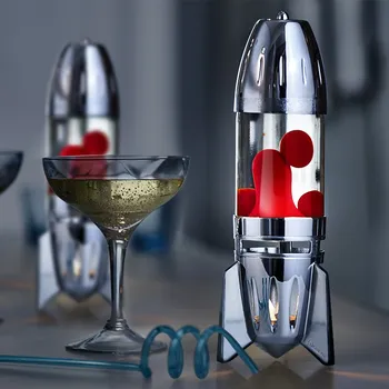 Lampa pro světelnou terapii Mathmos Fireflow R1 Silver, originální lávová lampa stříbrná s čirou tekutinou a červenou lávou, pro čajovou svíčku, výška 24cm