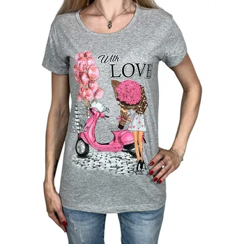 Dámské oblečení Namso Dámské tričko s krátkým rukávem WITH LOVE Barva: Šedá, Velikost: M