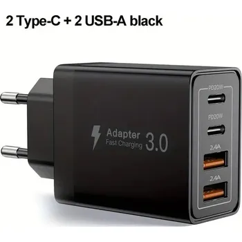 4-port USB nabíječka 40W-duální typ-C a duální USB-A | Rychlé nabíjení více zařízení
