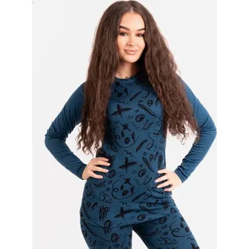Unuo, Dámské merino triko s dlouhým rukávem Nature, Petrolejová, Kresba - M
