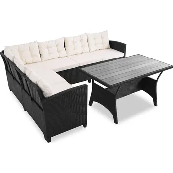 Sedací souprava Polyratanová sedací souprava | černá/krémová