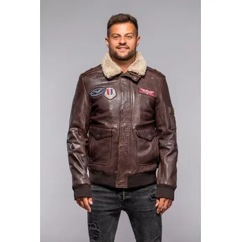 Pánská casual bunda Pánská tmavě hnědá kožená pilotka Cruise DB DBR Velikost XXL
