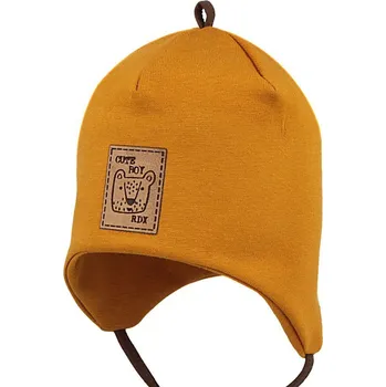 Kojenecké oblečení RDX Chlapecká kojenecká čepice vázací Méďa hořčicová Vel. 3