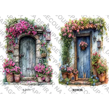 Umělecký papír Rýžový a soft papír na decoupage - Květinové zápraží, dveře - KB2171 Materiál: Soft, Rozměr: A4