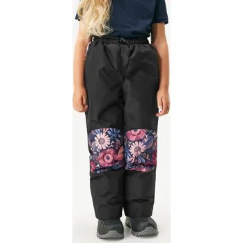 Dívčí legíny Unuo Dětské zimní rostoucí oteplovačky Polar, Černá, Kouzelné květiny - 92/98