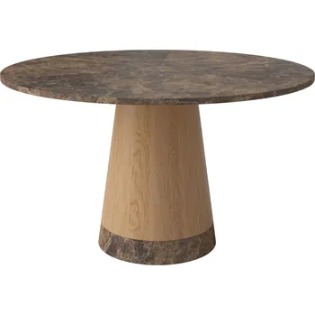 Jídelní stůl Bolia Hnědý mramorový jídelní stůl Piro 125 cm s dubovou podnoží