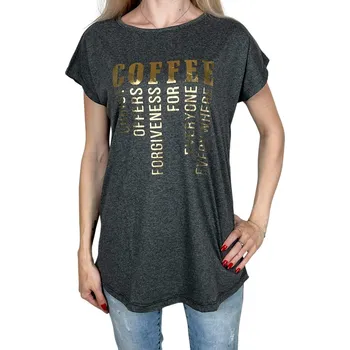 Dámské oblečení Emola Dámské tričko s krátkým rukávem COFFEE Barva: Šedá, Velikost: M