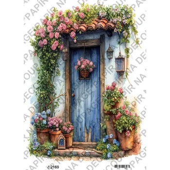 Umělecký papír Rýžový a soft papír na decoupage - Květinové zápraží, dveře - KB2169 Materiál: Soft, Rozměr: A4