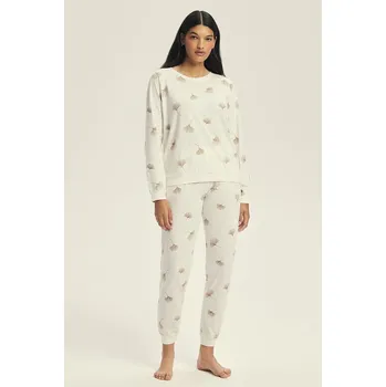 Dámské pyžamo Dámské pyžamo Cervia dlouhé ecru s ginkgo XL