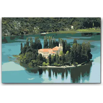 Malování podle čísel - Ostrov Visovac - Chorvatsko Velikost: 40x60cm, Rámování: Pouze srolované plátno
