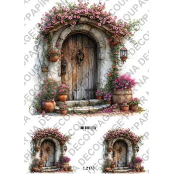 Umělecký papír Rýžový a soft papír na decoupage - Květinové zápraží, dveře - KB2178 Materiál: Soft, Rozměr: A4