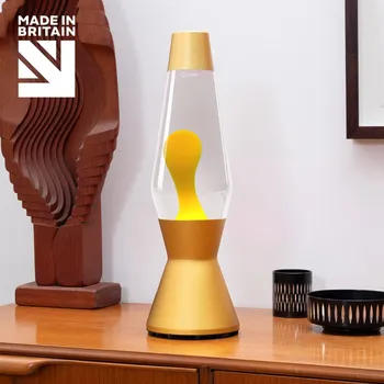 Lampa pro světelnou terapii Mathmos Astro Gold, originální lávová lampa, zlatá s čirou tekutinou a žlutou lávou, 43cm