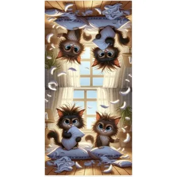 Panel- Velur na polštářek - Kočičí bitva