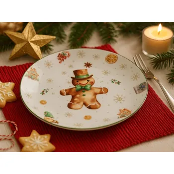 Talíř ASKO - NÁBYTEK Vánoční dezertní talíř Pan Perníček, 19 cm zelená