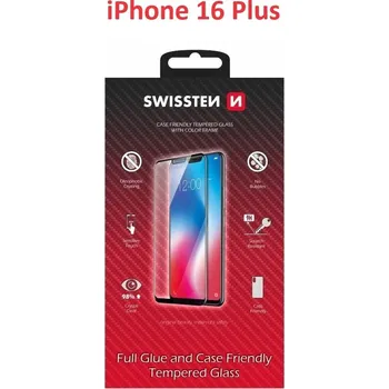 SKLO SWISSTEN FULL GLUE, COLOR FRAME, CASE FRIENDLY PRO APPLE IPHONE 16 PLUS ČERNÉ