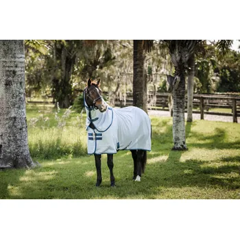 Deka pro koně VÝPRODEJ: Deka proti hmyzu Amigo Bug XL Plus Buster, s krkem, azure blue/navy & electric blue, 140cm