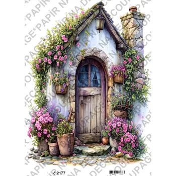 Umělecký papír Rýžový a soft papír na decoupage - Květinové zápraží, dveře - KB2177 Materiál: Soft, Rozměr: A4