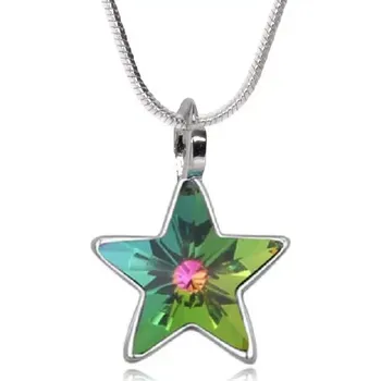 Náhrdelník Swarovski Elements Star vlepený krystal 10mm - Stříbrný náhrdelník (přívěsek + řetízek) zelená hvězdička 54034.3 Vitrail Medium (zeleno-růžová duhová)