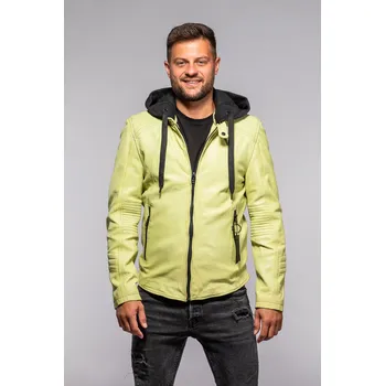Pánská bunda Pánská kožená bunda s kapucí v barvě Lime 2Mjilas Velikost L