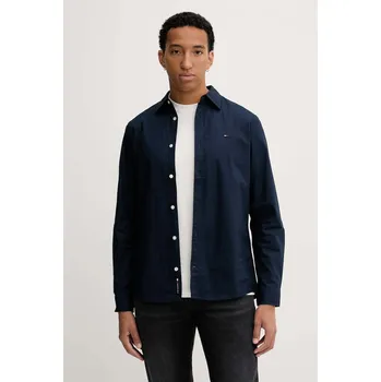 Pánská košile Bavlněná košile Tommy Jeans pánská, tmavomodrá barva, regular, s klasickým límcem, DM0DM22026 59X, vel. M