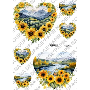 Umělecký papír Rýžový a soft papír na decoupage - Slunečnice, podzim - KB2203 Materiál: Soft, Rozměr: A4